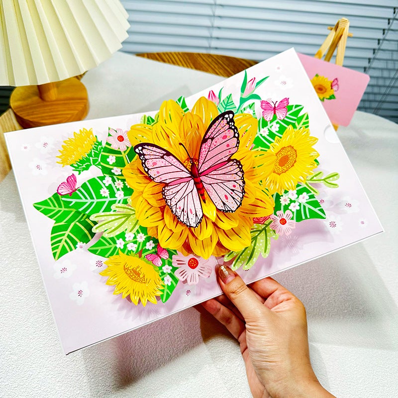 Christmas Greeting Card Ins Style Butterfly Dance Sunflower High-End 3D New Style Chinese Valentine'S Day Pop-Up Card Creative Handmade - Image 3