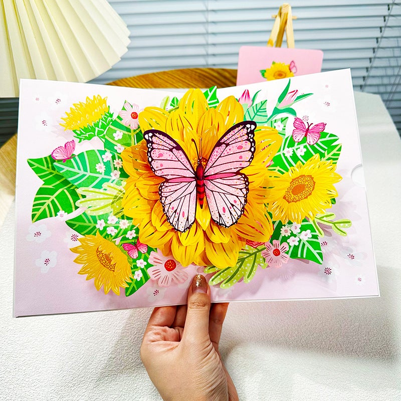 Christmas Greeting Card Ins Style Butterfly Dance Sunflower High-End 3D New Style Chinese Valentine'S Day Pop-Up Card Creative Handmade - Image 4