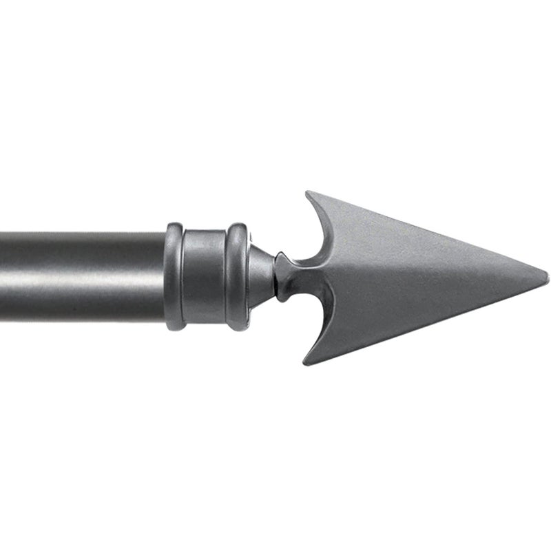 Essential عصا ستائر قابلة للتعديل من ديكو إيسينشال للنوافذ بطول 36 إلى 66 بوصة، عصا درابري ثقيلة من الحديد القابل للتمديد مع حوامل مجموعة كاملة مع نهايات سهمية مسطحة بقطر 34 رمادي غامق - Image 1