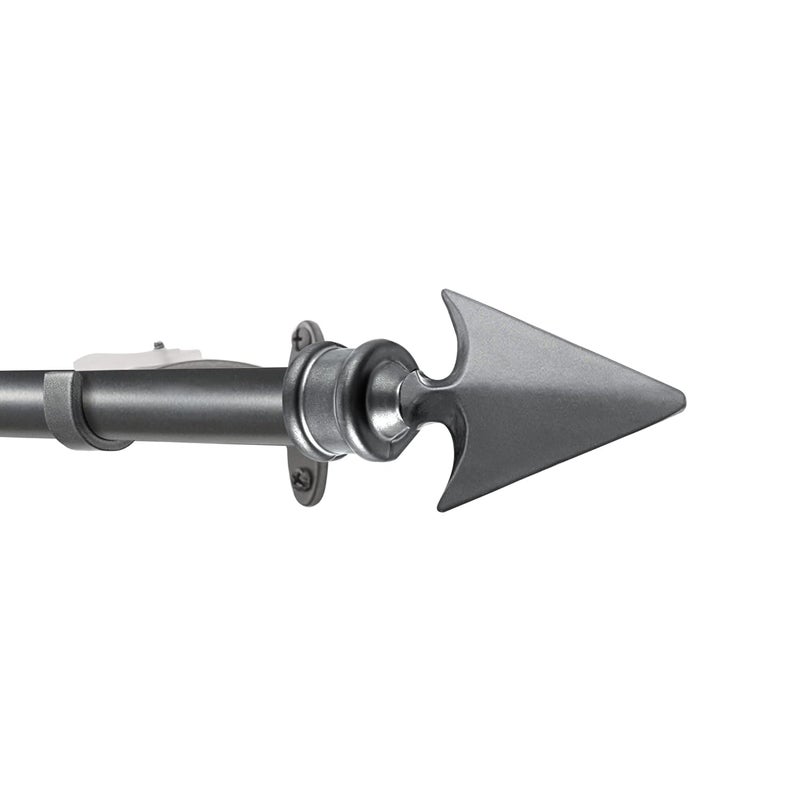 Essential عصا ستائر قابلة للتعديل من ديكو إيسينشال للنوافذ بطول 36 إلى 66 بوصة، عصا درابري ثقيلة من الحديد القابل للتمديد مع حوامل مجموعة كاملة مع نهايات سهمية مسطحة بقطر 34 رمادي غامق - Image 3