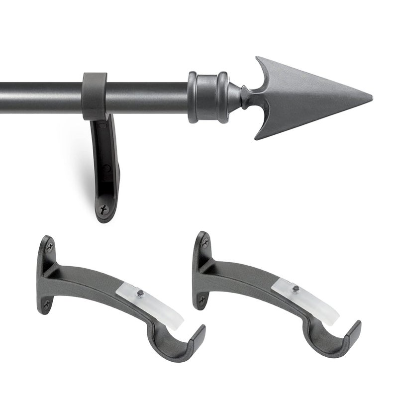 Essential عصا ستائر قابلة للتعديل من ديكو إيسينشال للنوافذ بطول 36 إلى 66 بوصة، عصا درابري ثقيلة من الحديد القابل للتمديد مع حوامل مجموعة كاملة مع نهايات سهمية مسطحة بقطر 34 رمادي غامق - Image 5