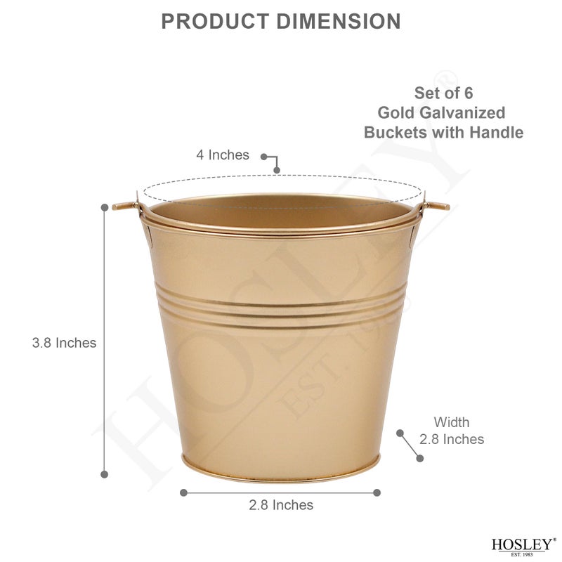 Hosley 6 Pack Gold Metal Buckets, 4" Dia x 3.6" H. Ice Pails for Plants, Succulents, Party Favors Organizing, Rustic Home DÃ©cor or Classrooms Pencil Storage - Image 3
