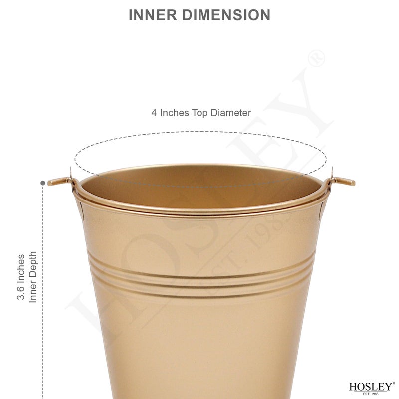 Hosley 6 Pack Gold Metal Buckets, 4" Dia x 3.6" H. Ice Pails for Plants, Succulents, Party Favors Organizing, Rustic Home DÃ©cor or Classrooms Pencil Storage - Image 4