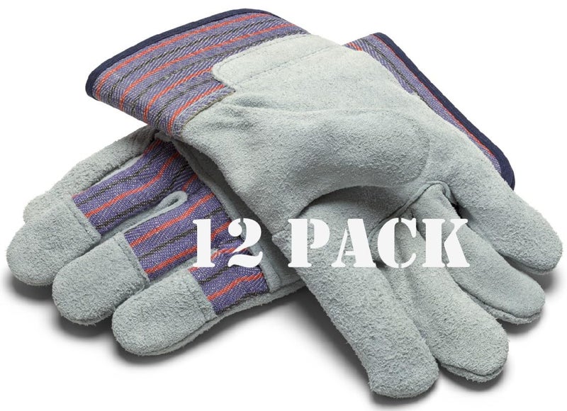 Greendale (3, 6 or 12 Pack - Leather & Cotton Work Gloves - Garage, Yard, Garden, Industrial, Commercial - One Size Fits Most (12, One Size) - Image 1