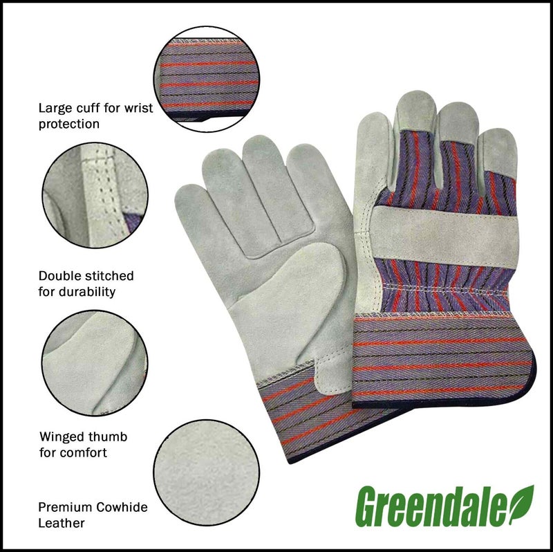 Greendale (3, 6 or 12 Pack - Leather & Cotton Work Gloves - Garage, Yard, Garden, Industrial, Commercial - One Size Fits Most (12, One Size) - Image 4