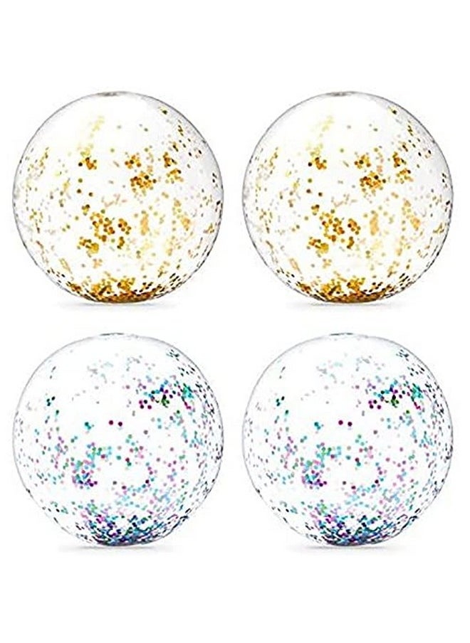 Blue Panda - Gold And Turquoise Inflatable Glitter Beach Balls (20 Inches 4 Pack) - Image 1
