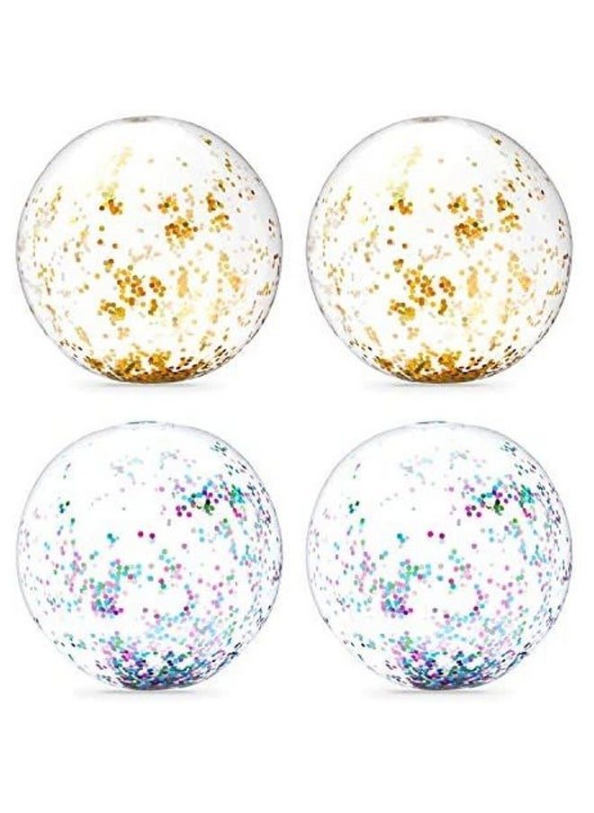 Blue Panda - Gold And Turquoise Inflatable Glitter Beach Balls (20 Inches 4 Pack) - Image 1