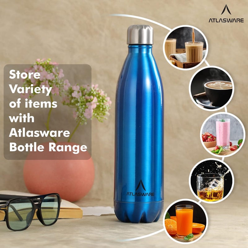Atlasware Stainless Steel Hot & Cold Vacuum Bottle (1000 ml) - Blue - Image 5