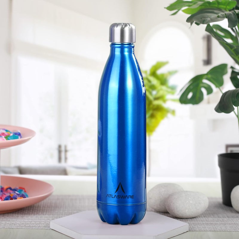 Atlasware Stainless Steel Hot & Cold Vacuum Bottle (1000 ml) - Blue - Image 1