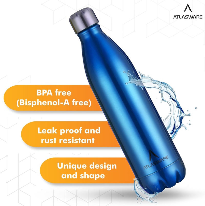 Atlasware Stainless Steel Hot & Cold Vacuum Bottle (1000 ml) - Blue - Image 4