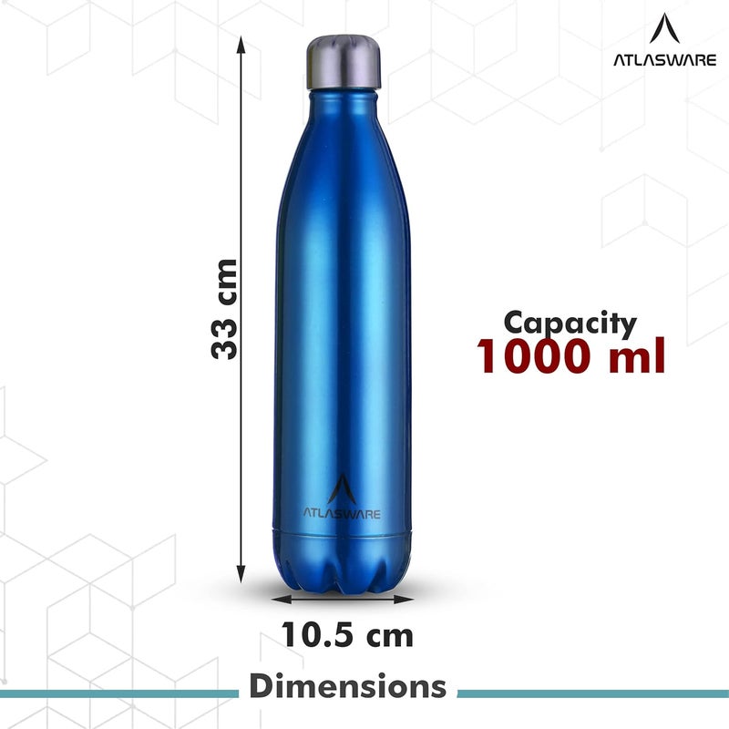 Atlasware Stainless Steel Hot & Cold Vacuum Bottle (1000 ml) - Blue - Image 3