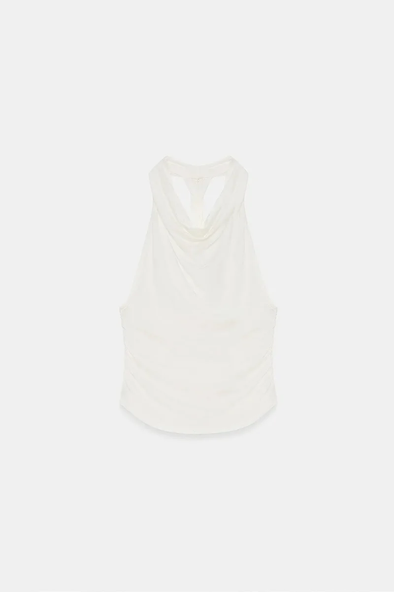 Dilvin Cream Natural DILVIN Sleeveless Backless Cowl Neck Blouse for Women | Best Price UAE