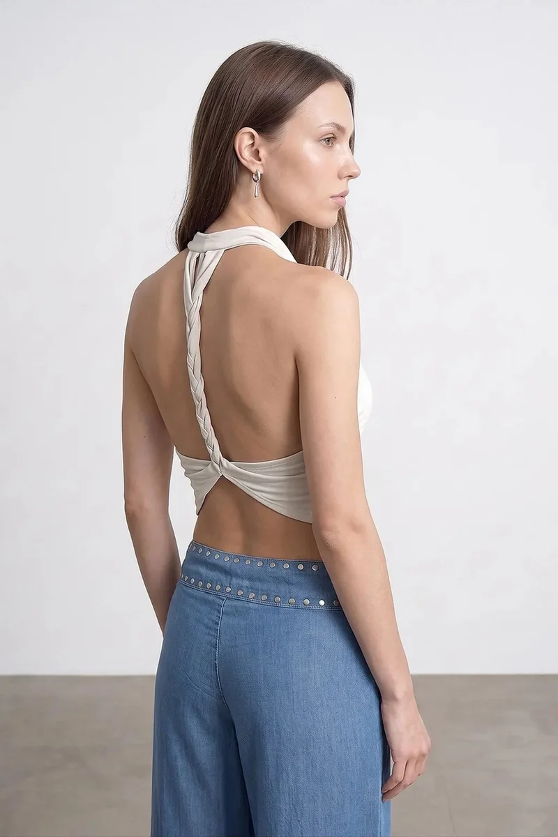 Dilvin Cream Natural DILVIN Sleeveless Backless Cowl Neck Blouse for Women | Best Price UAE