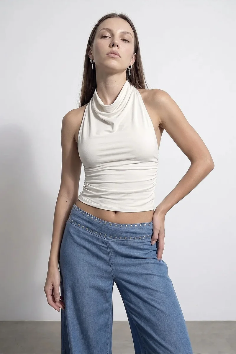 DILVIN Sleeveless Backless Cowl Neck Blouse