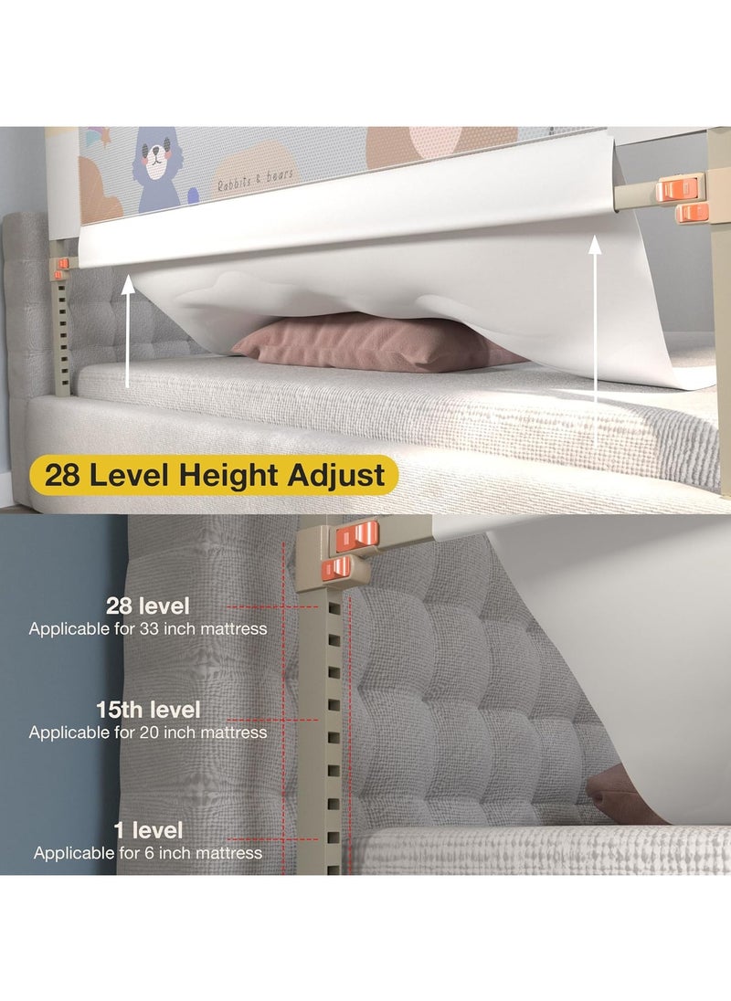 BAYBEE 180 x 80cm Baby Bed Rail Guard for Baby Safety with 28 Height Adjustable, Portable Bed Side Protector for Baby Falling | Foldable Single Side Baby Bed Railing for Kids Toddler Beige White  - Image 3