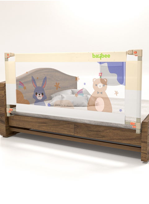 180 x 80cm Baby Bed Rail Guard for Baby Safety with 28 Height Adjustable, Portable Bed Side Protector for Baby Falling | Foldable Single Side Baby Bed Railing for Kids Toddler Beige White