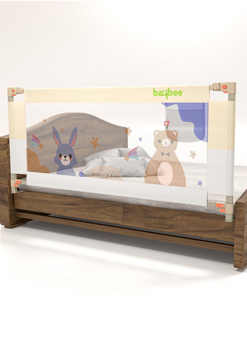 BAYBEE 180 x 80cm Baby Bed Rail Guard for Baby Safety with 28 Height Adjustable, Portable Bed Side Protector for Baby Falling | Foldable Single Side Baby Bed Railing for Kids Toddler Beige White  - Image 1