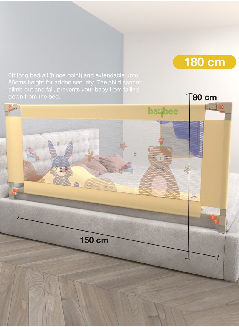 BAYBEE 180 x 80cm Baby Bed Rail Guard for Baby Safety with 28 Height Adjustable, Portable Bed Side Protector for Baby Falling | Foldable Single Side Baby Bed Railing for Kids Toddler Beige White  - Image 2