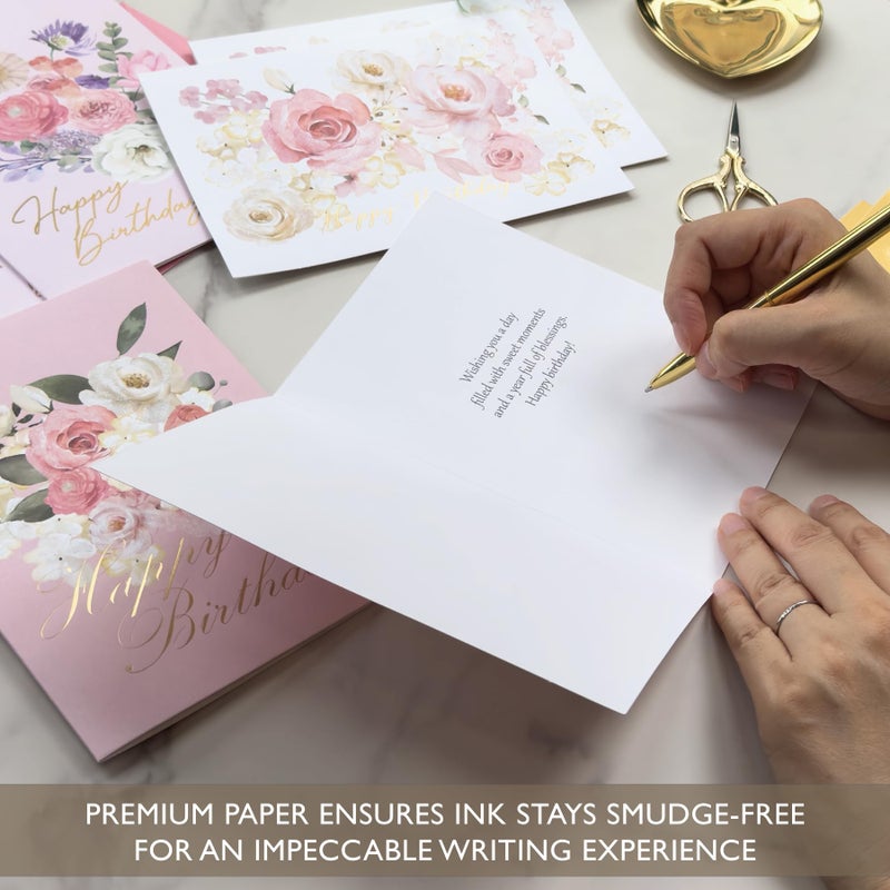 Gooji 5x7 Floral Happy Birthday Card â€“ Birthday Cards for Women â€“ For Daughter, Wife, Mom, Friend, Grandma & More â€“ Heartfelt Card with Pink Watercolor Flowers (Blush Bloom) Gold Foil - Image 3