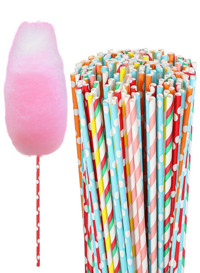 SHENLIU 400 Pieces Cotton Candy Cones, 13.8 Inch Extra Length Prevents Sticky Hands Bright Random Colors Cotton Candy Holder Stick Paper Straw Cones for Birthday Wedding Parties Events - Image 1