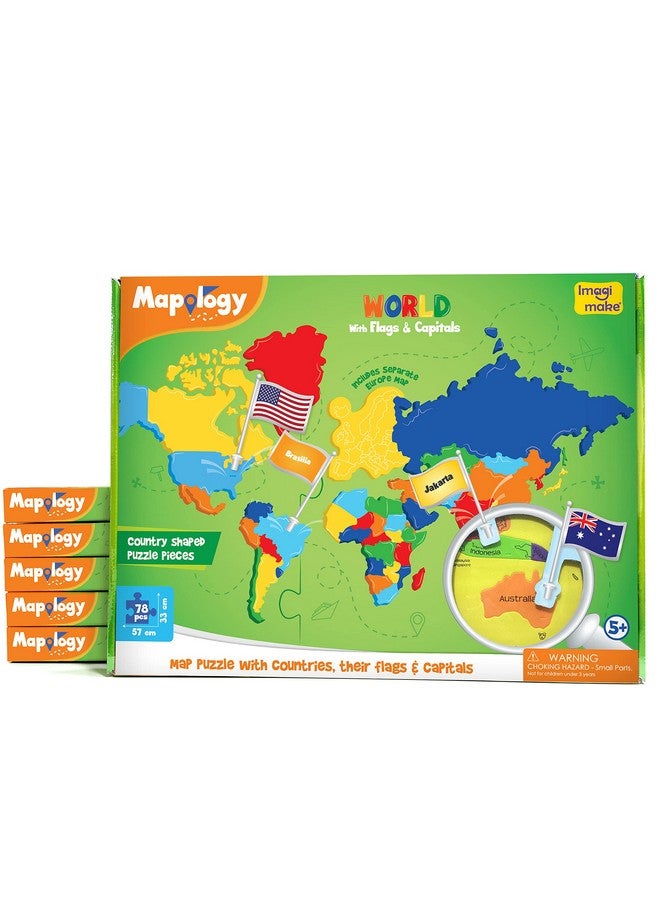 إيماجيميك: عالم الخرائط مع الأعلام والعواصم - مع قطع على شكل دول - أحجية الصور المقطوعة ولعبة تعليمية للأولاد والبنات فوق سن 5 سنوات - هدية عيد ميلاد ممتازة - 6 قطع، للأطفال - Image 1