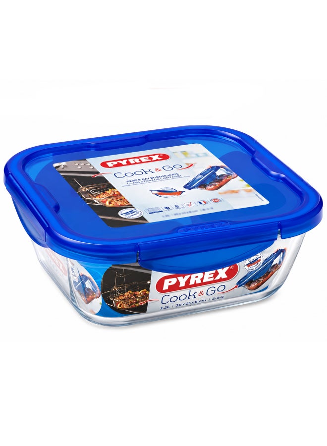 بيريكس Pyrex Cook&Go Square Storage Dish 2L with Airtight Lid, Borosilicate Glass Food Container, Freezer to Oven Safe, Leakproof Meal Prep & Food Storage Container - Image 1