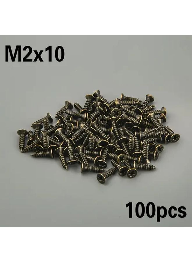 100 Antique M2x10 Self Tapping Screws Self Drilling Flat Head Metal Furniture - Image 1
