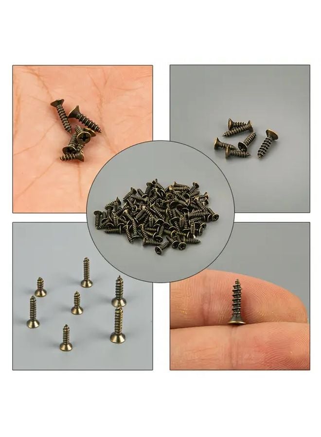 100 Antique M2x10 Self Tapping Screws Self Drilling Flat Head Metal Furniture - Image 2