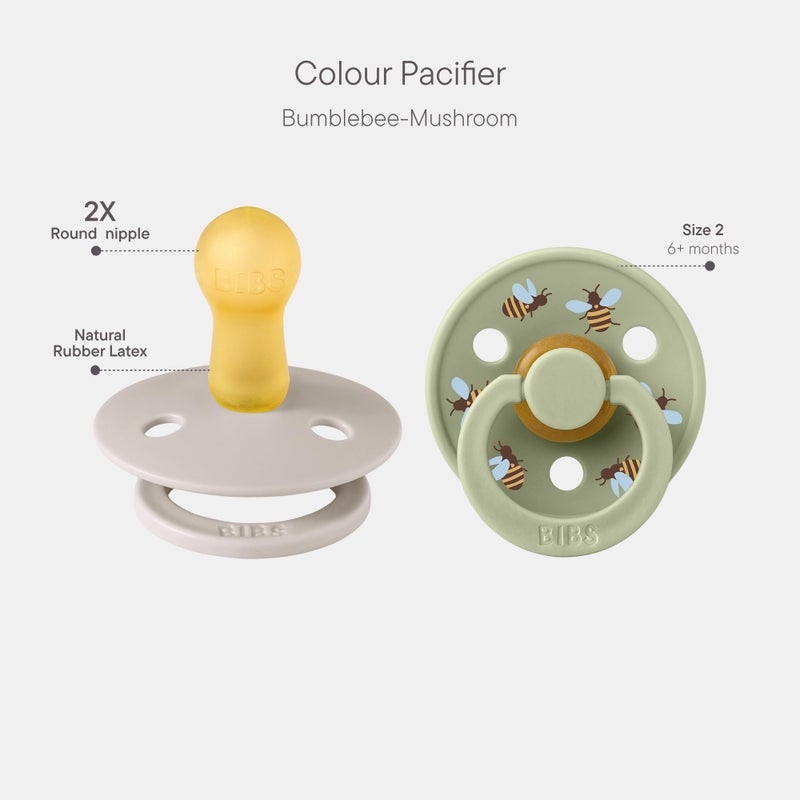 BIBS Studio Soother 2-Pack, BPA Free Dummy Pacifier, Round Nipple. Natural Rubber Latex, Made in Denmark, Size 2 (6-18 Months), Mushroom/Sage - Image 2