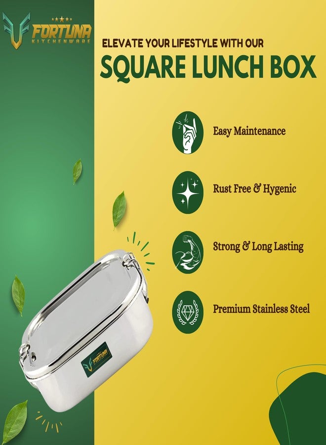 FORTUNA KITCHENWARE Fortuna Stainless Steel Lunch Box, Square - 400ml | Compartment Traditional Tiffin Box with Seperator Plate | Easy to Carry, Locking Clip | Ideal for School, Office, Men, Women (Small) - Image 4