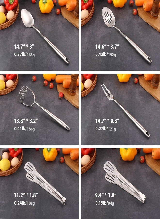 Standcn 18/10 Stainless Steel Kitchen Utensils Set - 12 PCS All Metal Cooking Tools & 15″ Serving Utensils - Potato Masher, Meat Fork, Tongs, Turner, Pasta, Serving Spoon, Skimmer, Ladle, Spatula Spoon Set - Image 2