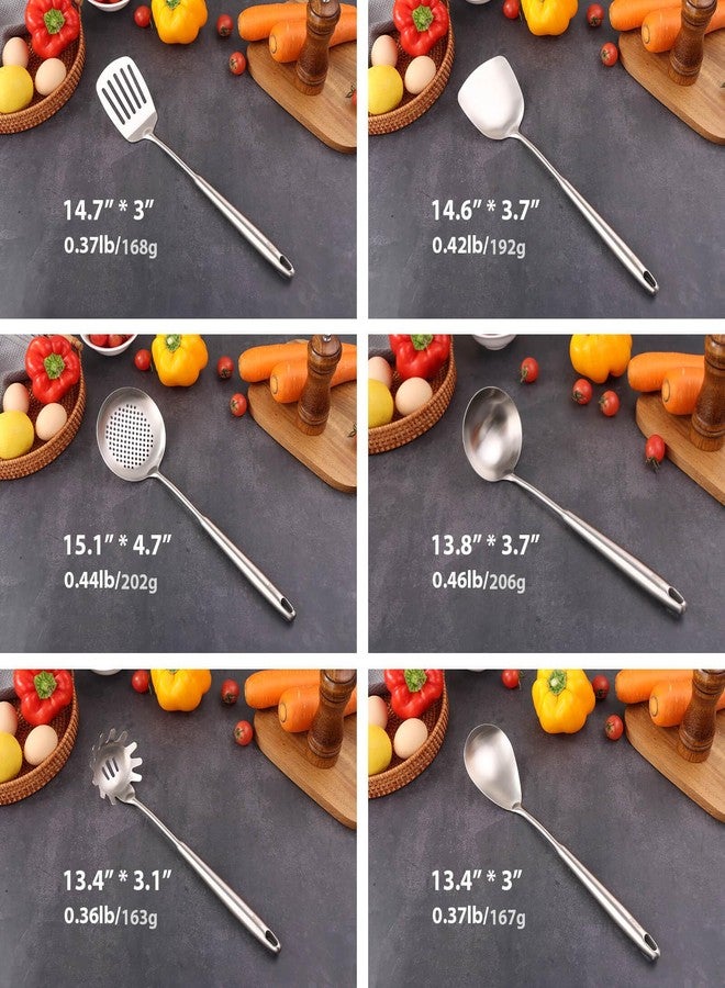 Standcn 18/10 Stainless Steel Kitchen Utensils Set - 12 PCS All Metal Cooking Tools & 15″ Serving Utensils - Potato Masher, Meat Fork, Tongs, Turner, Pasta, Serving Spoon, Skimmer, Ladle, Spatula Spoon Set - Image 3