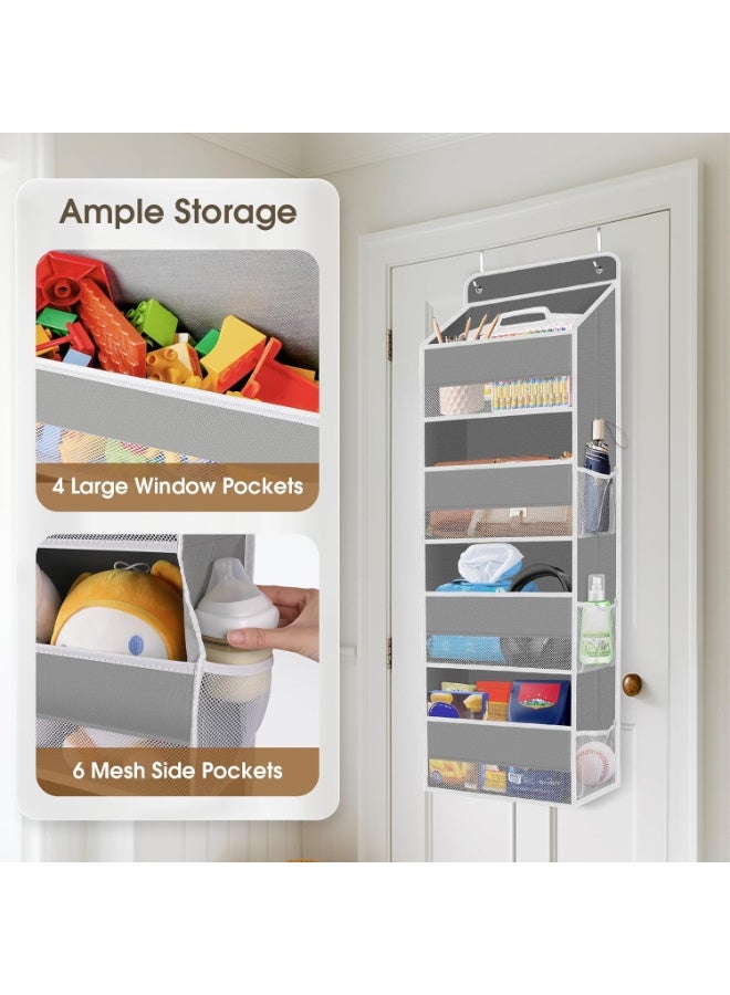 SpaceHacks 2 Pack Over The Door Organizer, Hanging Storage Organizer with Clear Window, 40lb Ultra Sturdy Large Capacity Room Organizer for Pantry Laundry Bathroom Nursery Closet (Grey) - Image 4