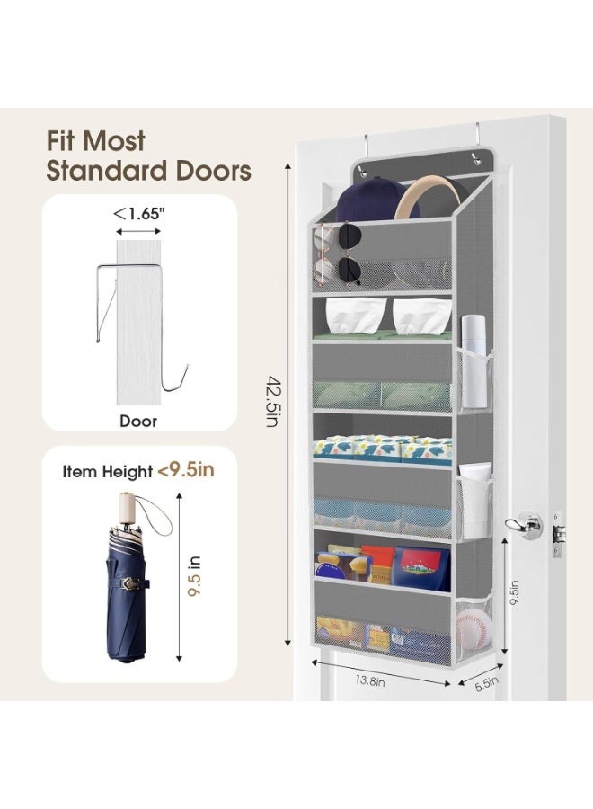 SpaceHacks 2 Pack Over The Door Organizer, Hanging Storage Organizer with Clear Window, 40lb Ultra Sturdy Large Capacity Room Organizer for Pantry Laundry Bathroom Nursery Closet (Grey) - Image 2