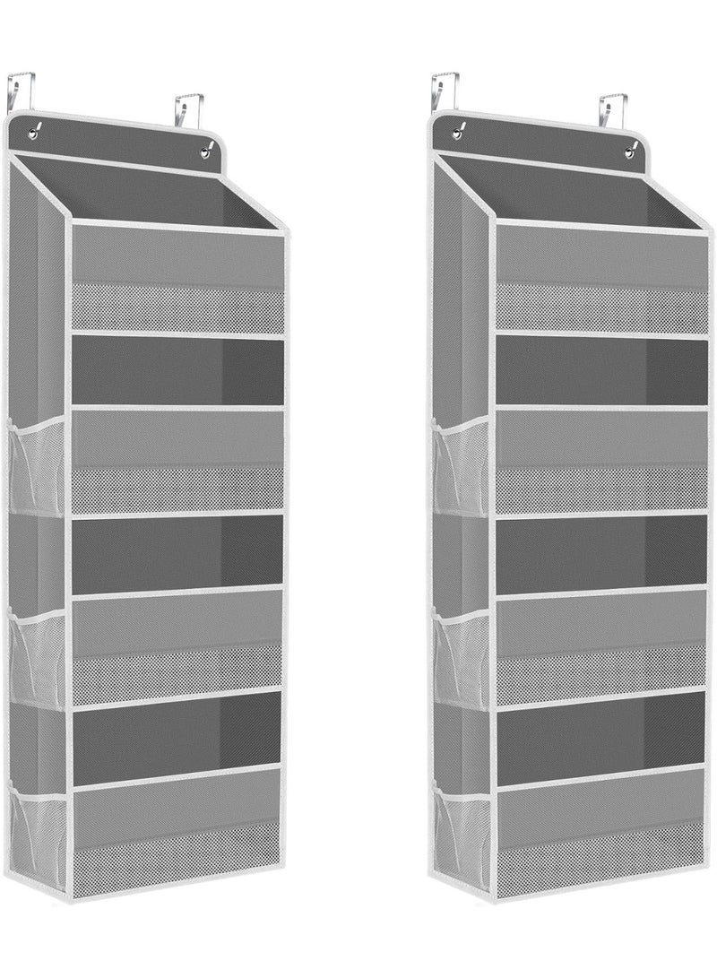 SpaceHacks 2 Pack Over The Door Organizer, Hanging Storage Organizer with Clear Window, 40lb Ultra Sturdy Large Capacity Room Organizer for Pantry Laundry Bathroom Nursery Closet (Grey) - Image 1