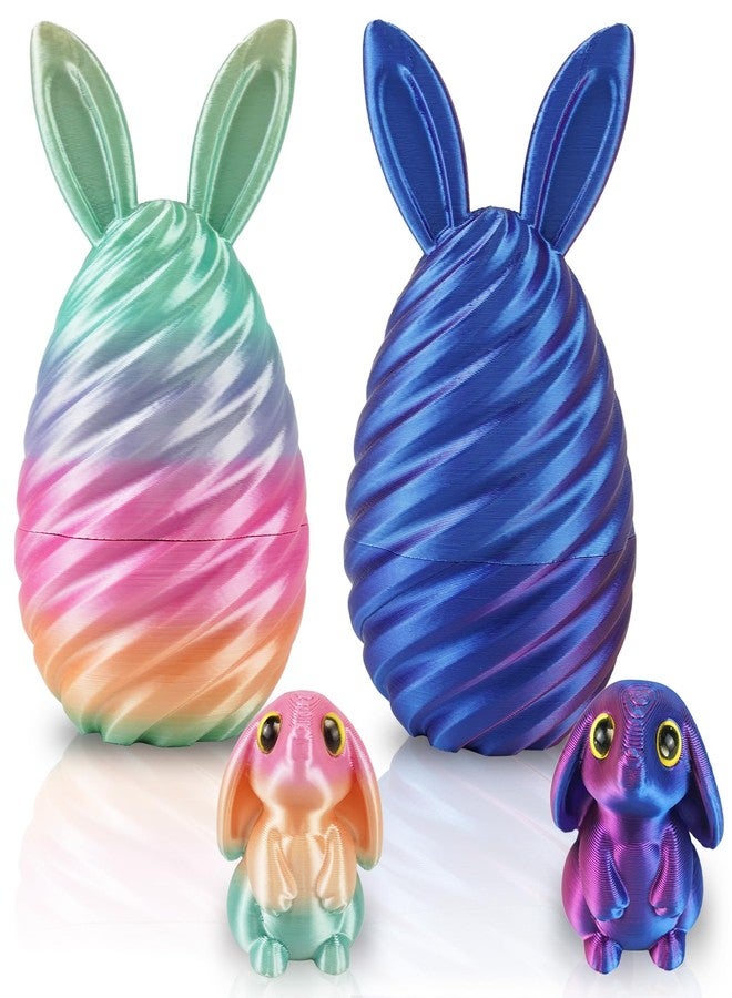 oyeftp Easter Basket Stuffers Essentials - 2 PCS 3D Printed Bunny Egg Set with Mini Cute Rabbit Inside, Surprise 3D Printed Toys, Home Office Desk Decor, Easter Decorations Gifts for Teen - Image 1