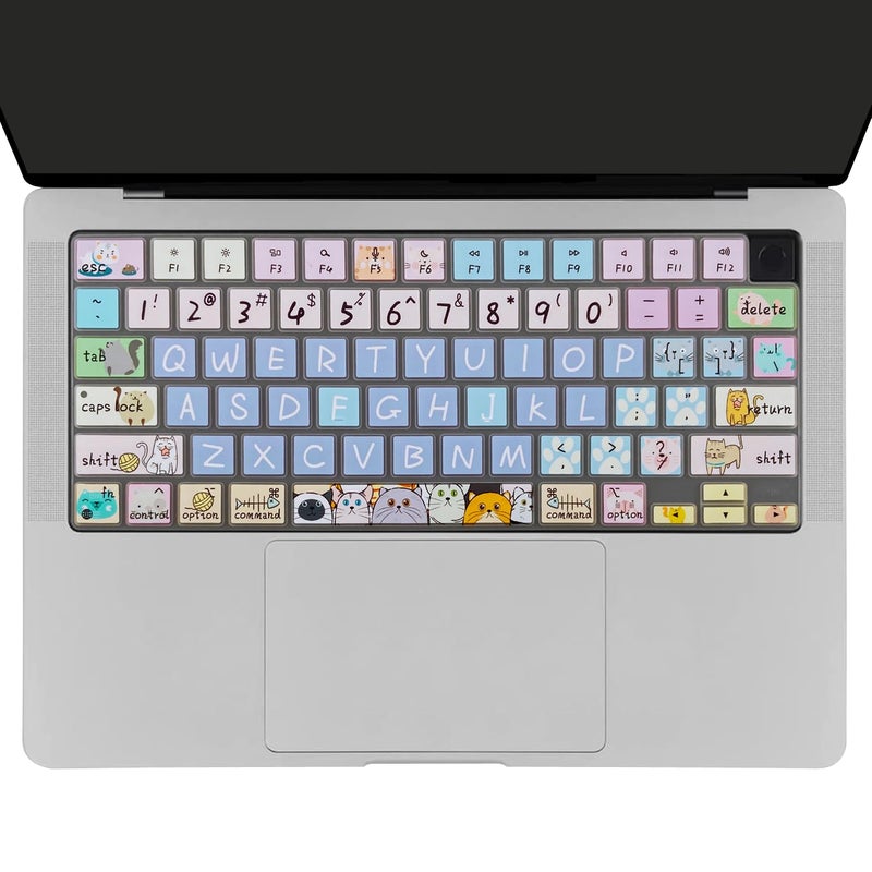 WSLUCKO Keyboard Cover Skin for 2021-2024 MacBook Pro 14/16 (A2442 A2485 A3112 A3401 A3403 A2992 A2779 A2780 A2991 A2918 M1/M2/M3 M4) & MacBook Air 13.6''/15'' (A2681 A3113 A2941 A3114),Cute Cat - Image 2