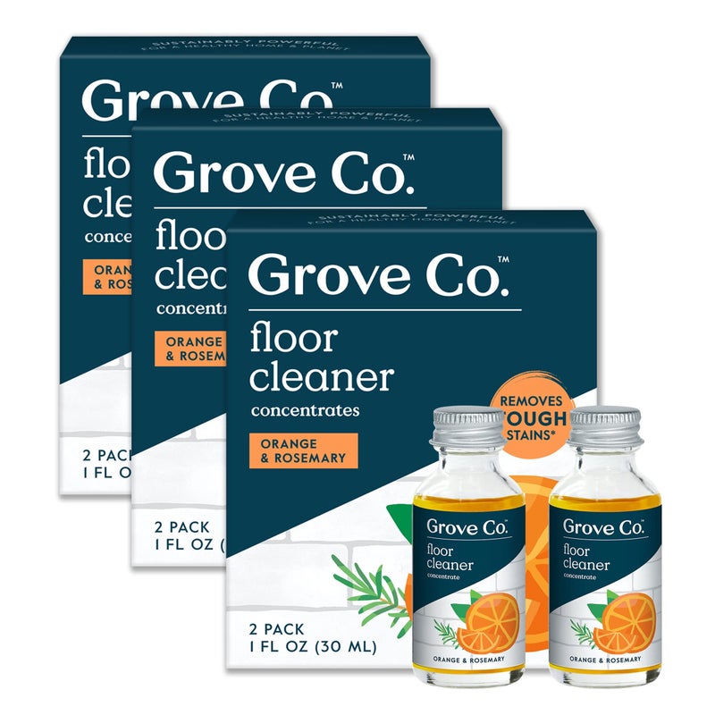 Grove Co. Floor Cleaner Refill Concentrate (6 x 1 Fl Oz) Plant-based Household Cleaning Supplies, Ammonia & Chlorine Free, No Plastic Waste, 100% Natural Orange & Rosemary Scent, 3 x 2 Pack Refills - Image 1