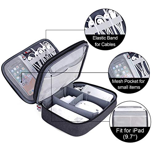 BUBM Electronic Organizer, Double Layer Travel Gear Bag for Cables, Plugs, Flash Hard Drive, Power Bank and More--a Sleeve Pouch for iPad (Large, Black) - Image 5