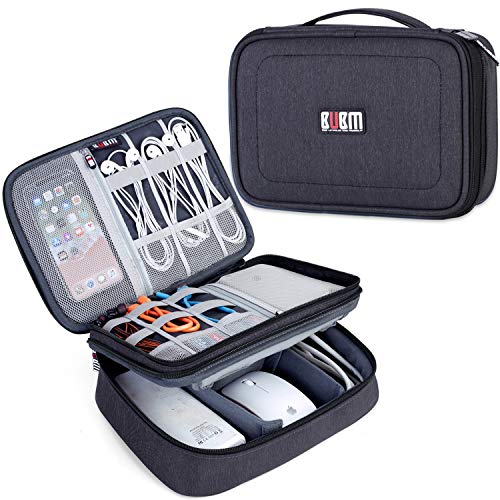 BUBM Electronic Organizer, Double Layer Travel Gear Bag for Cables, Plugs, Flash Hard Drive, Power Bank and More--a Sleeve Pouch for iPad (Large, Black) - Image 1