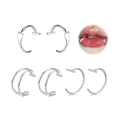 MODRSA Fake Lip Piercing Fake Lip Ring Cuffs Clip on Faux Snake Bites Hoops Non Piercings Jewelry Silver for Halloween Jewelry Clip Double Hoop - Image 1