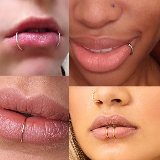 MODRSA Fake Lip Piercing Fake Lip Ring Cuffs Clip on Faux Snake Bites Hoops Non Piercings Jewelry Silver for Halloween Jewelry Clip Double Hoop - Image 3