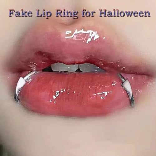 MODRSA Fake Lip Piercing Fake Lip Ring Cuffs Clip on Faux Snake Bites Hoops Non Piercings Jewelry Silver for Halloween Jewelry Clip Double Hoop - Image 2
