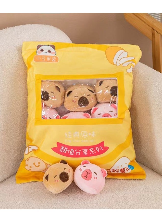 Cute Plush Pillow Removable Stuffed Animal Toy Creative Gift Children's Soft Pillow Room Decoration - Yellow Potato Chips (8 Animal Balls Inside)  - Image 1