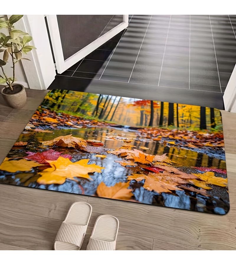Yellow 31.49x47.24 Inch Autumn Maple Leaf Forest Print Gaming Room Mat Bathroom Rug Kitchen Carpet Living Room Bedroom Entrance Door Mat Machine Washable - Image 2