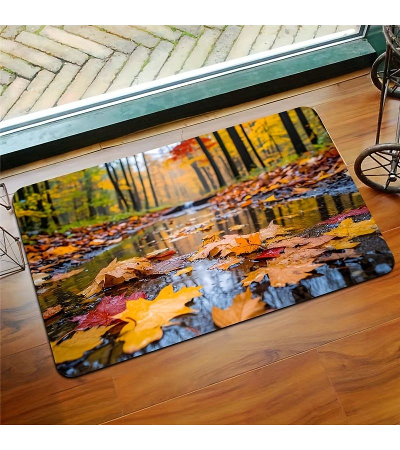 Yellow 31.49x47.24 Inch Autumn Maple Leaf Forest Print Gaming Room Mat Bathroom Rug Kitchen Carpet Living Room Bedroom Entrance Door Mat Machine Washable - Image 4