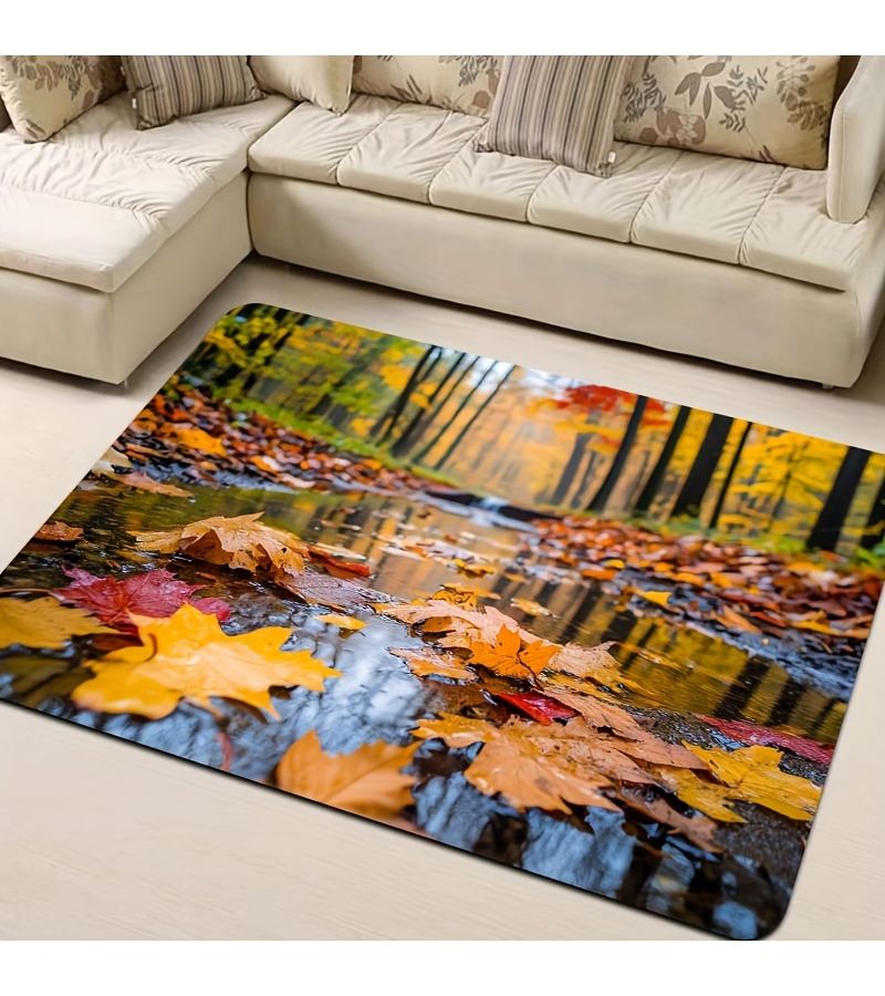 Yellow 31.49x47.24 Inch Autumn Maple Leaf Forest Print Gaming Room Mat Bathroom Rug Kitchen Carpet Living Room Bedroom Entrance Door Mat Machine Washable - Image 5