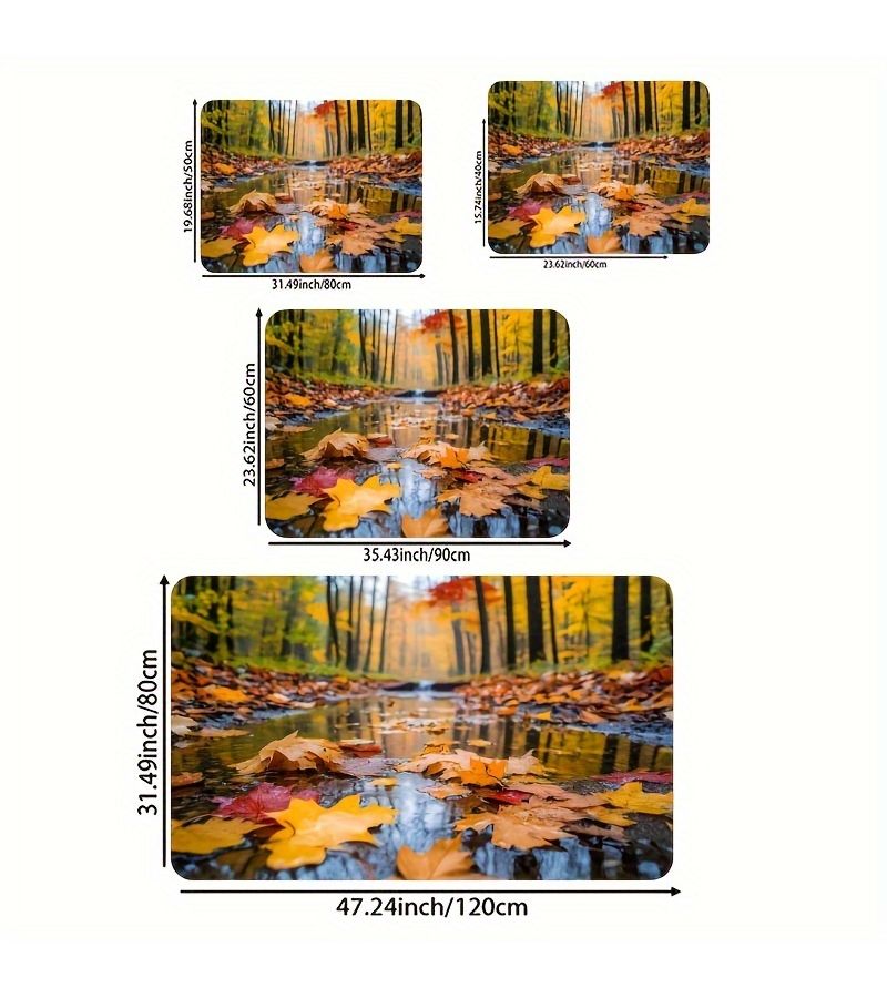Yellow 31.49x47.24 Inch Autumn Maple Leaf Forest Print Gaming Room Mat Bathroom Rug Kitchen Carpet Living Room Bedroom Entrance Door Mat Machine Washable - Image 3
