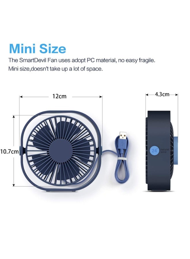 سمارت ديفل مروحة مكتب USB، مروحة محمولة بتبريد قوي بثلاث سرعات، مروحة شخصية صغيرة فائقة الهدوء لسطح المكتب والمنزل والمكتب والسيارة والسفر في الهواء الطلق، مروحة صغيرة تدور 360 درجة للمكتب - Image 2