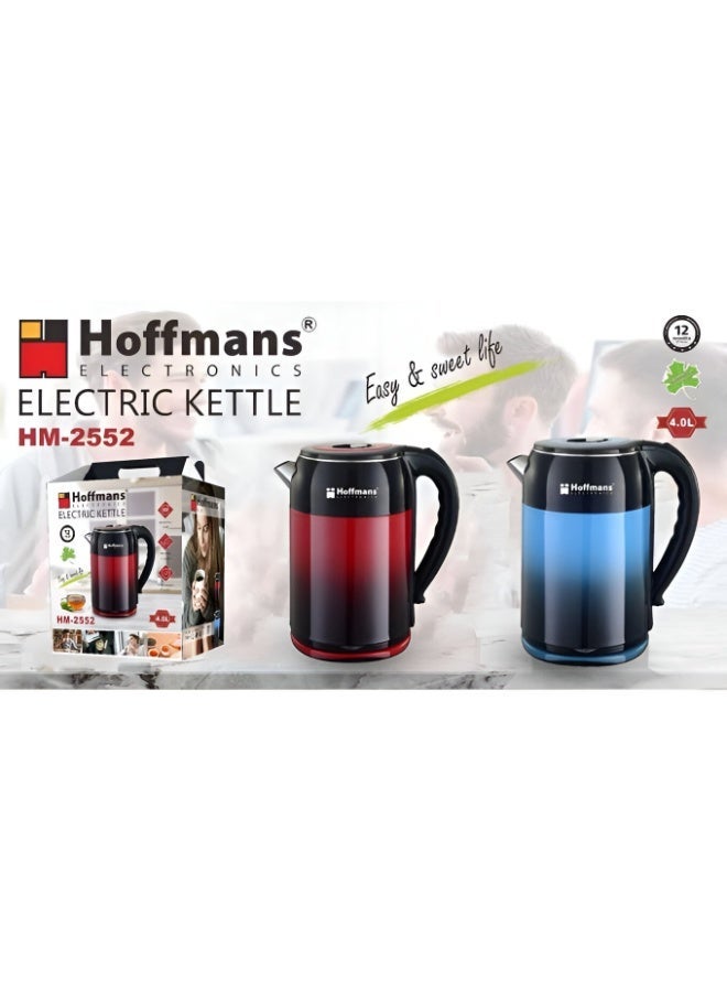 Hoffmans Electronics Electric Kettle 4L – BPA-Free Interior, High-Quality Plastic, 360° Swivel Base, Fast Boil, Durable Design – Model HM-2552 – Blue/Black - Image 4